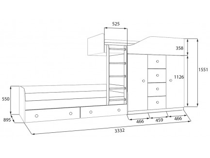 Двухъярусная кровать Астра-6 ЛК с лестницей-комодом
